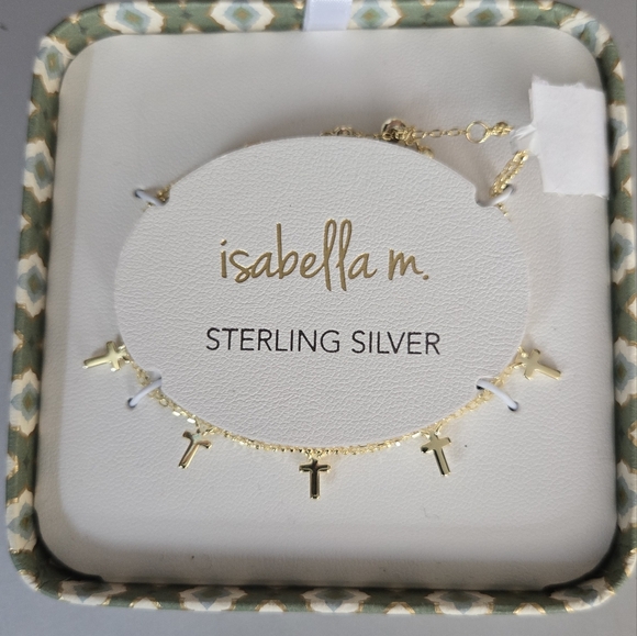 Isabella Gold Cross Charm Gold Plated Sterling Silver Layered Bracelet - Picture 5 of 7